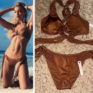 Victoria's Secret Brown Macramé Fringe Bikini Set XS